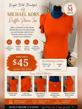 Michael Michael Kors Women's Orange Puff Sleeve Top